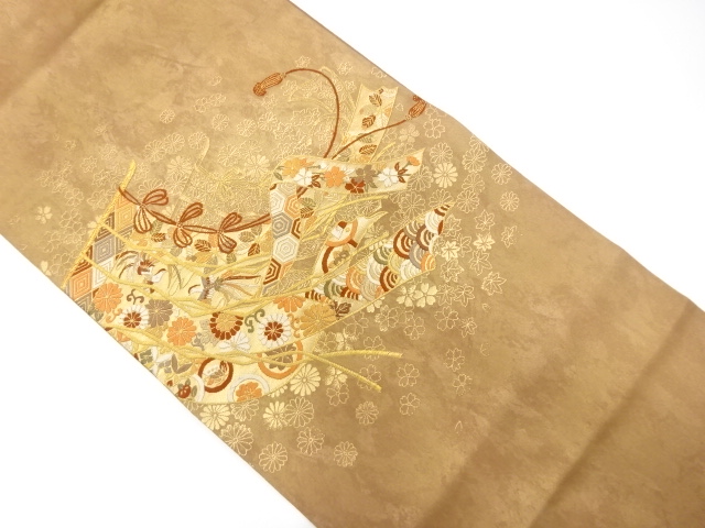 引箔　几帳に鳳凰・花模様織り出し　袋帯